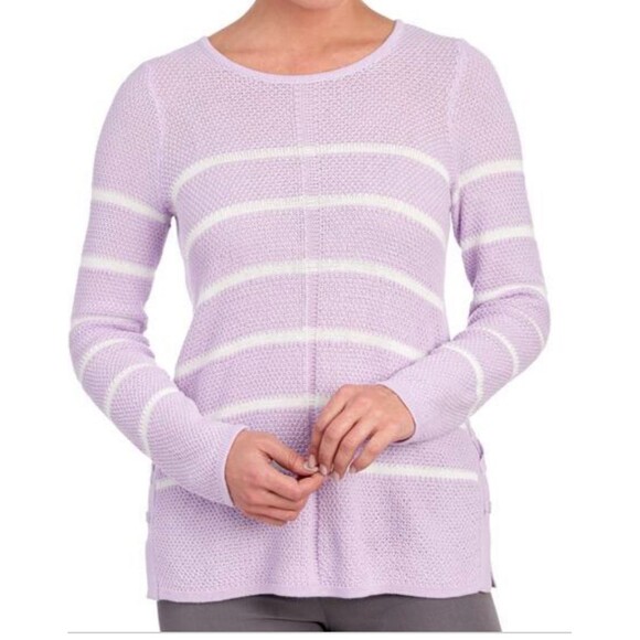 Design 365 Sweater NWT XL Lavender Purple White Stripe Knit Ribbon Lace Up Sides - Picture 1 of 6
